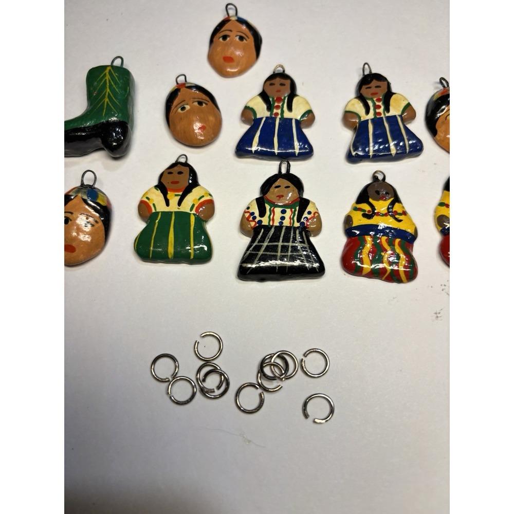 11 Vintage Painted Wood Southwest Tribal‎ Girls People Charms 1"